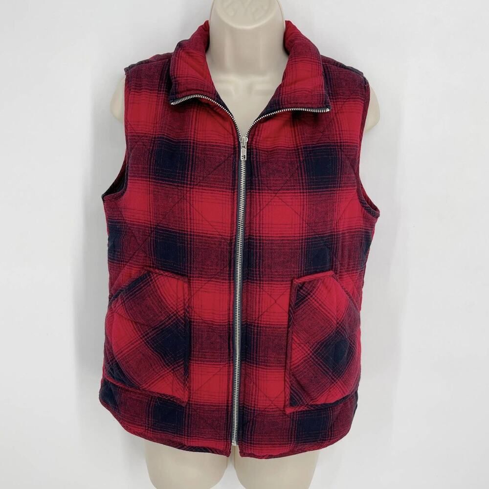 2Sable Plaid Vest NEW Womens Sz S Red Black Zip Front Quilted Insulated Camping